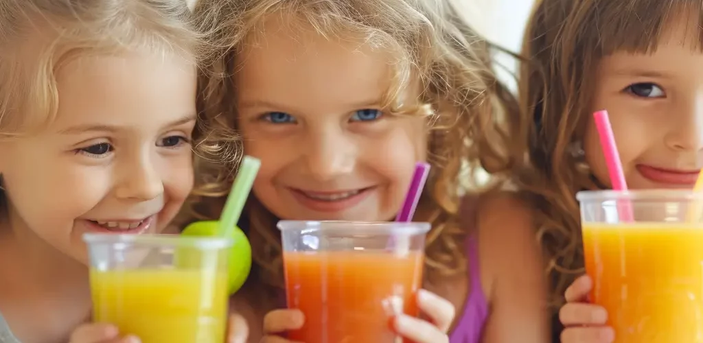 Children drinking fruit juice