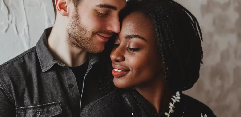 Man and woman with flowers during Valentine's Day