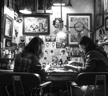 tattoo masters in the tattoo studio before tattoo removal session