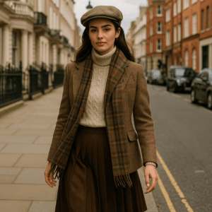 Model wearing UK fashion trends 2026 on a London street